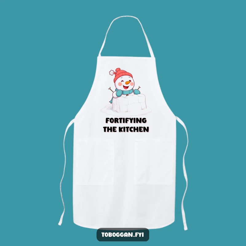 Funny Snowman Fort Apron: Cheerful Snowman Cooks, Hilarious Winter Funny Gift