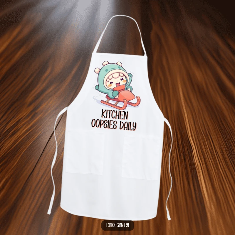 Funny falling off sled apron showing a character with a silly expression while comically falling off a sled.