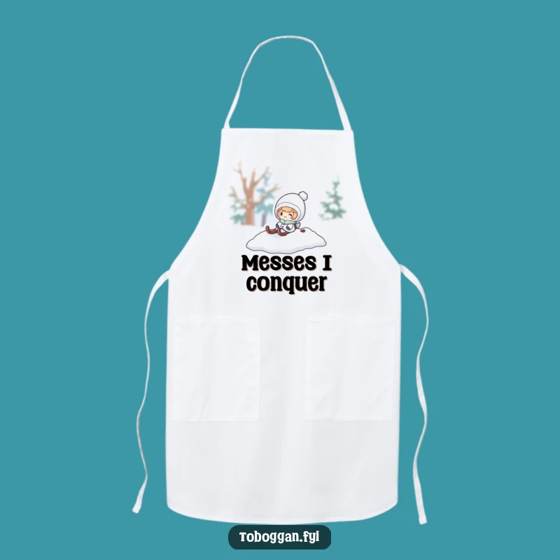 Funny Snow Sled Surprise Apron: Winter Character for Kitchen Fun