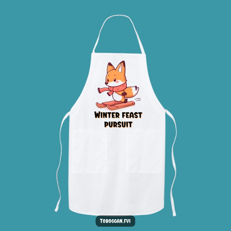 Funny Fox Toboggan Chase Apron: Comical Kitchen Wear for Chefs