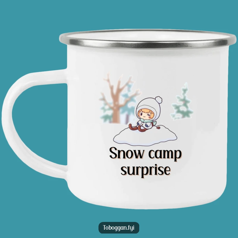 Funny Snow Sled Surprise Camping Mug: Winter Character for Outdoors
