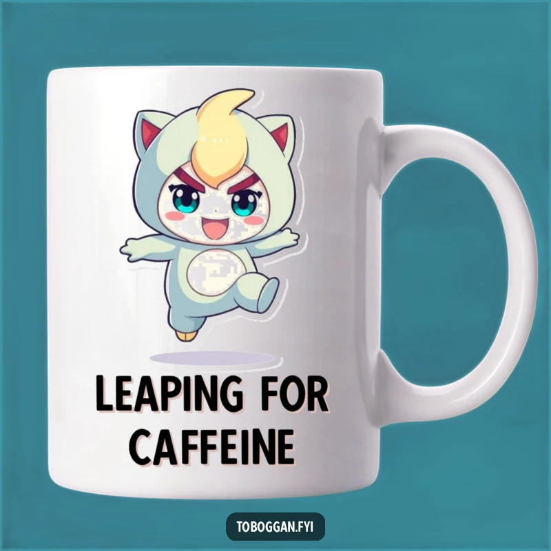 Funny Action Jumper Mug: Determined Character, Playful Leap, Perfect Gift!