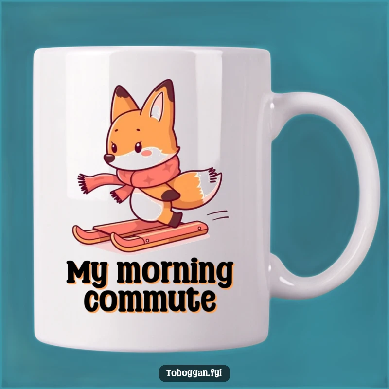 Funny Fox Toboggan Chase Mug: Hilarious Winter Adventure Gift for Fox Lovers