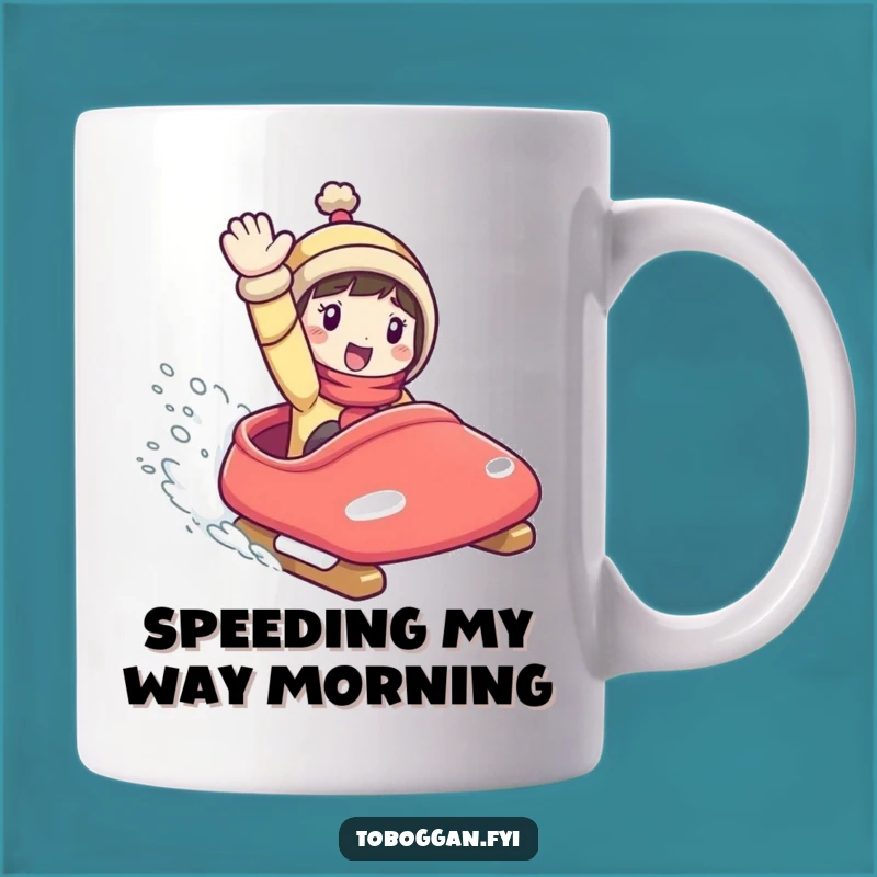 Funny Toboggan Ride Mug: Enthusiastic Character Speeding Downhill - Perfect Funny Gift