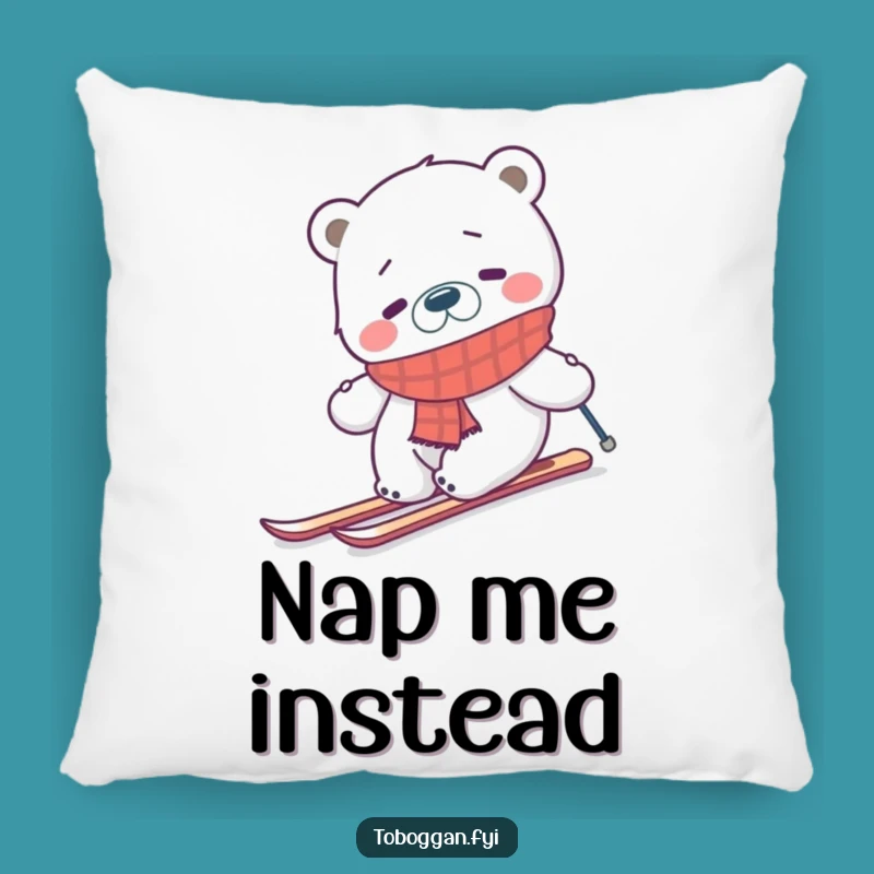 Funny Ski Bear Pillow - Confused Polar Bear Comfort Gift