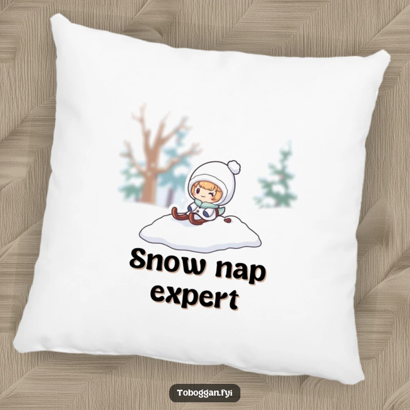 Funny snow sled pillow, a character pops out from a snowy pile, offering plush comfort and playful winter charm.