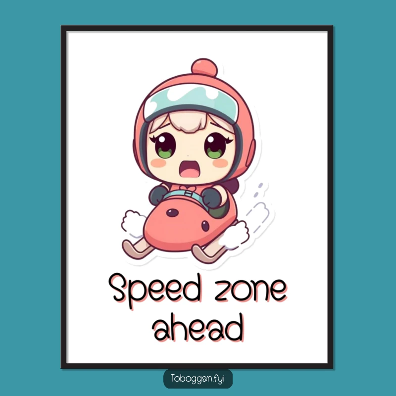 Funny Sledding Digital Art: Printable Character Speeding Surprise Decor Gift