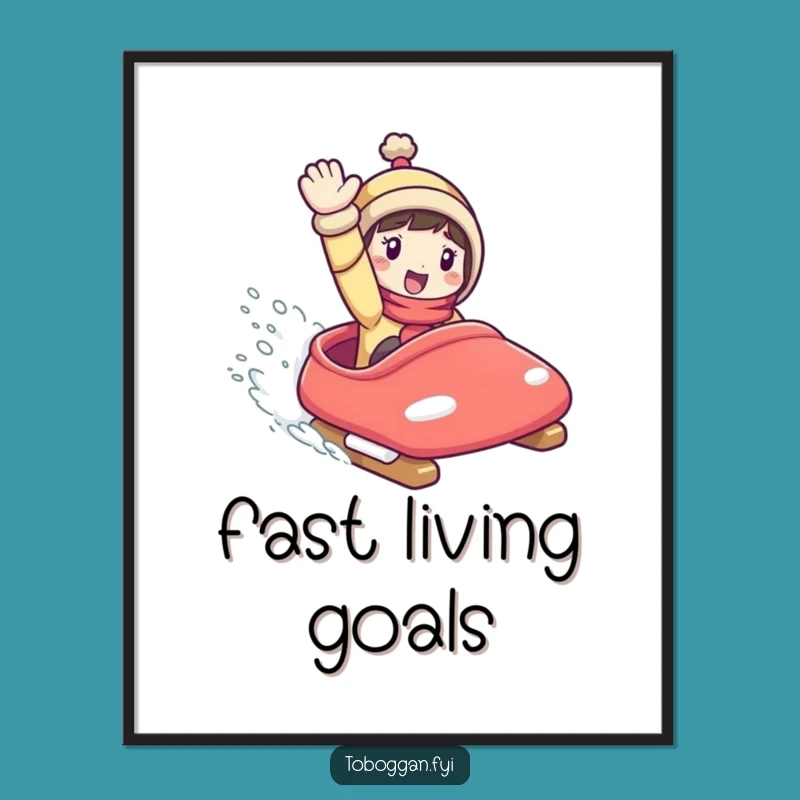 Funny Toboggan Digital Art: Unframed Print of Character's Wild Ride - Perfect Funny Gift