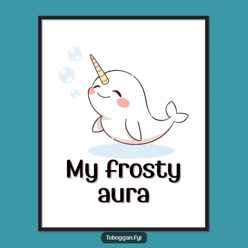 Funny Narwhal Digital Art, Giggling Snow Bubbles Print - Instant Humor