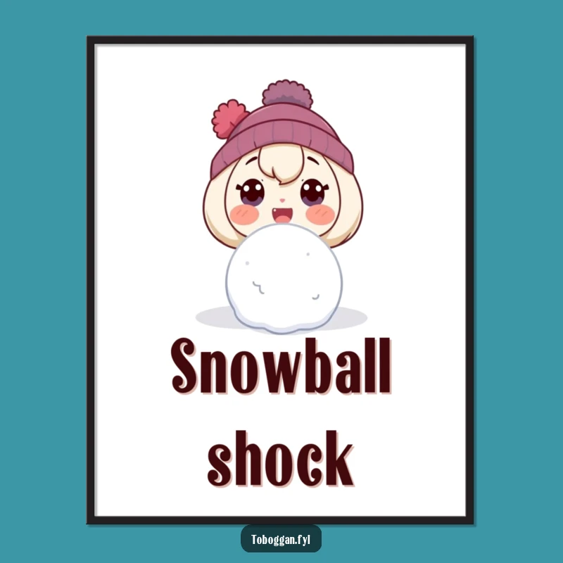 Funny Snowball Surprise Digital Art: Shocked Character Decor Gift