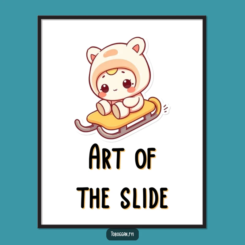 Funny Sideways Sledding Poster: Comical Character Wipeout Wall Art Gift