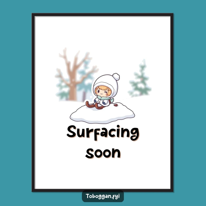 Funny Snow Sled Surprise Poster: Whimsical Winter Character Art
