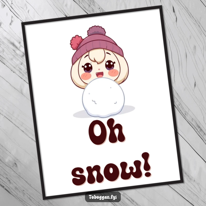 Funny poster art of a character with a comically surprised expression, reacting to an unexpected snowball.