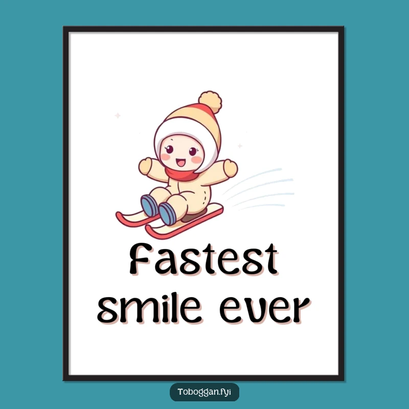 Funny Snowy Hill Zoom Poster: Joyful Character Sledding Wall Art