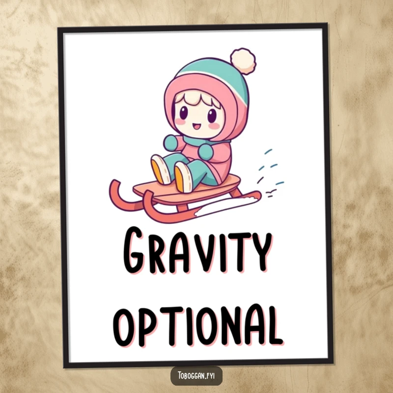 Funny poster illustrating a character in a dynamic, funny spin on a sled, capturing the joy of winter.