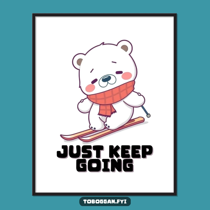 Funny Skiing Polar Bear Poster - Confused Arctic Art Print Gift
