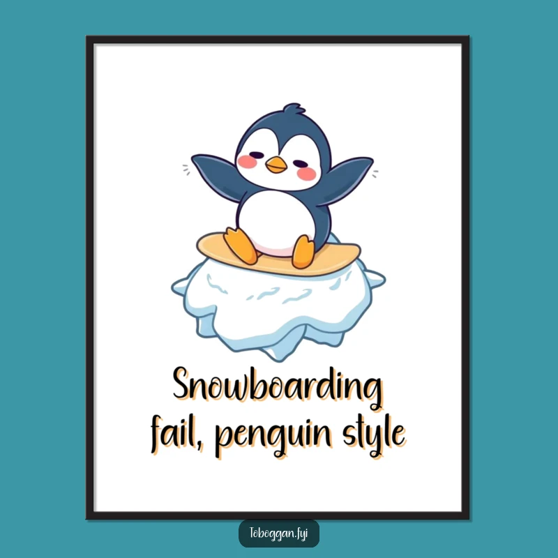 Funny Penguin Poster: Confused Snowflake Surfing Arctic Art!