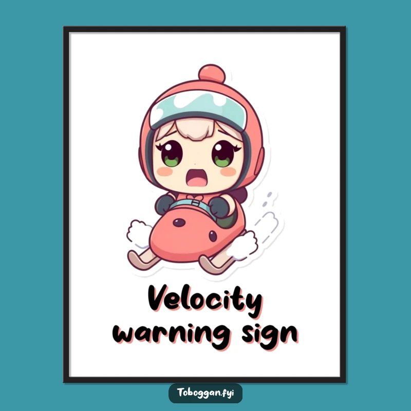 Funny Sledding Poster: Whimsical Character Speeding Surprise Wall Art Gift