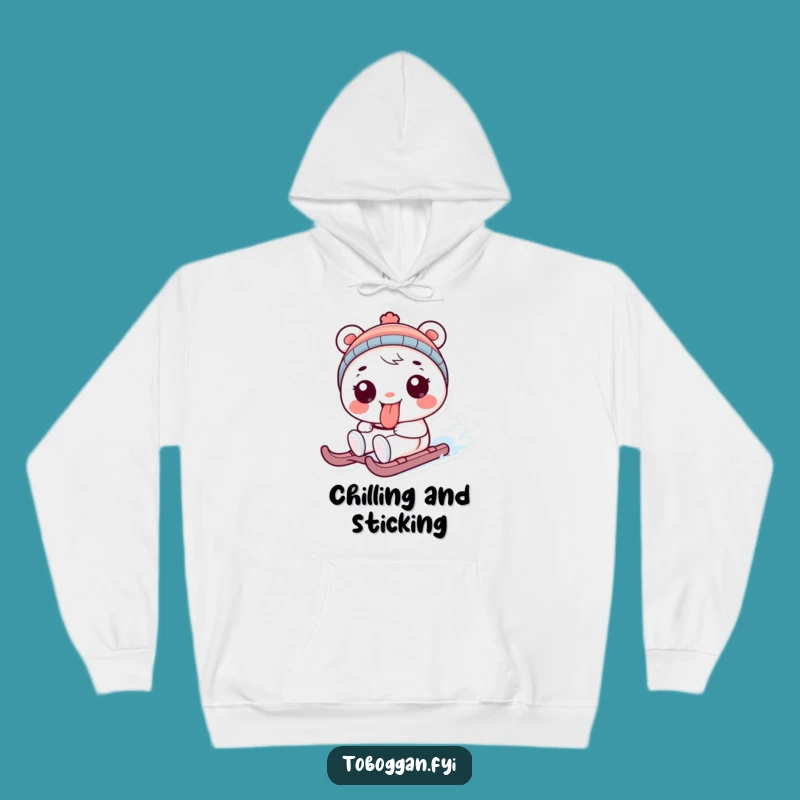 Cozy Funny Tongue Out Sledding Character Hoodie: Warm Playful Gift
