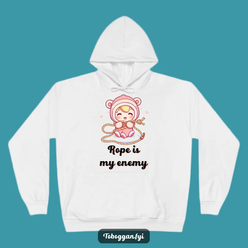 Funny Cozy Tangled Sledder Hoodie: Warm Up with Hilarious Rope Mishap Fun