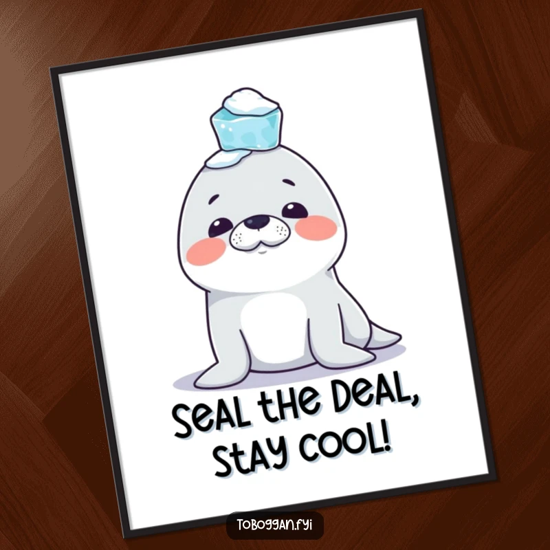 Funny Free Printable Wall Art: A mischievous seal tries to balance a stack of icicles on its nose, quirky downloadable art.