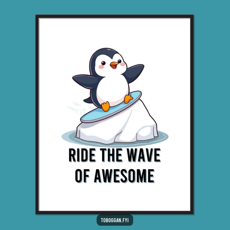 Funny Free Printable Penguin Surfing Wall Art: Downloadable Art for Cool Decor