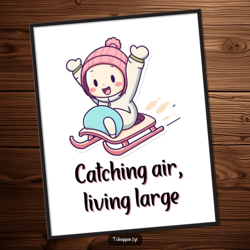 Funny Free Printable Wall Art: Character having an amazing time sledding downhill with arms spread wide in joyful abandon.