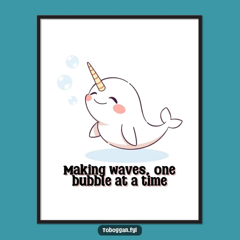 Free Printable Wall Art: Giggling Narwhal Blowing Snow Bubbles - Funny Downloadable Art