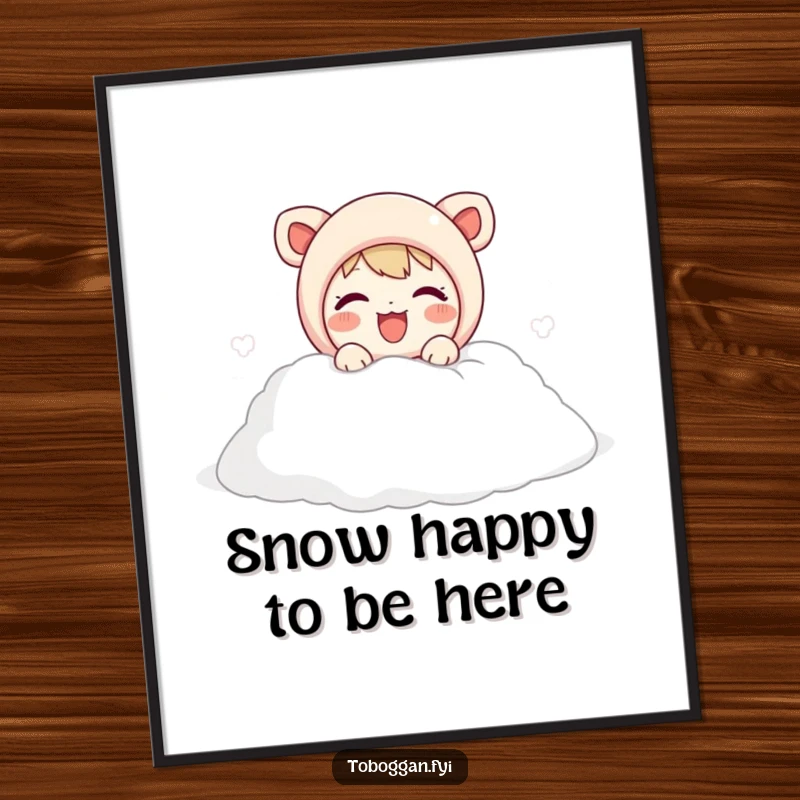 Funny Free Printable Wall Art: Cute Character Joyfully Emerging from a Soft Pile of Snow