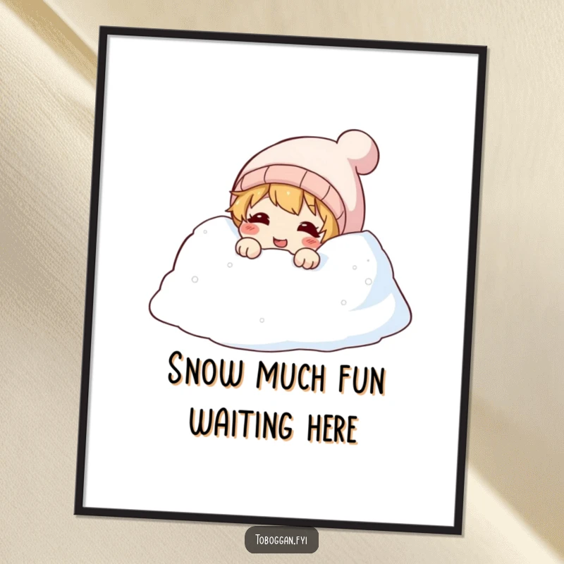 Funny Free Printable Wall Art: A character peeking out from a snowdrift, sharing a contagious giggle, perfect for a whimsical touch.