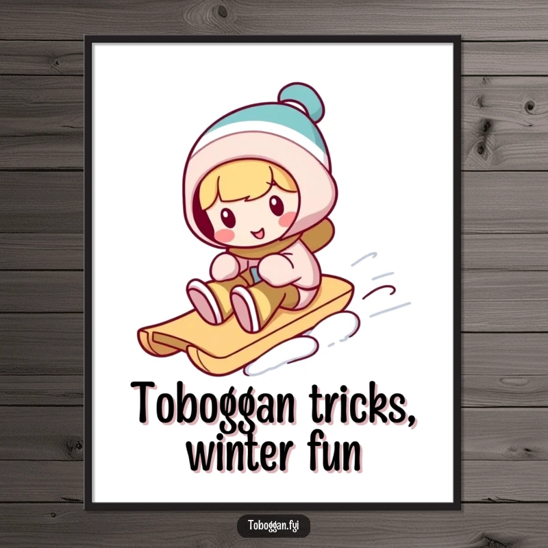 Funny Free Printable Wall Art: A character performs an amusing silly trick on a toboggan, bringing action-packed humor to your walls.