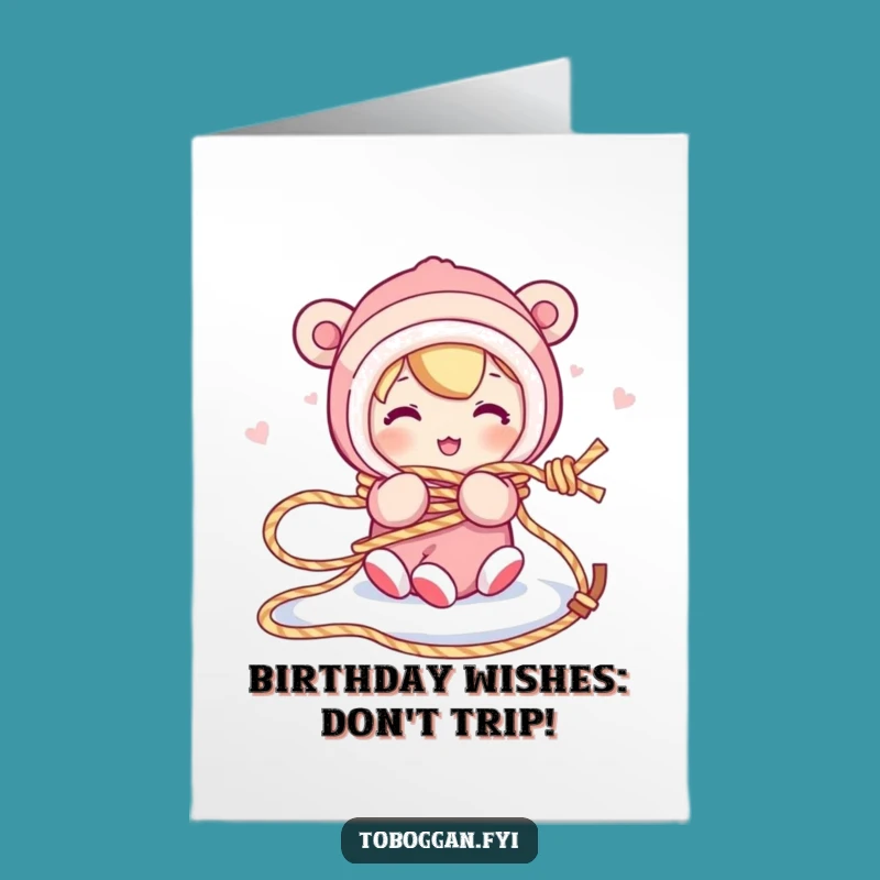 Free Printable Birthday Card: Funny Tangled Sled Rope Character