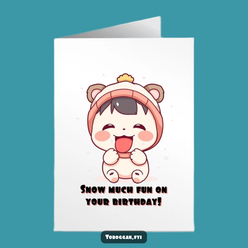 Free Printable Birthday Card: Funny Snowflake Catcher Character, Perfect Downloadable Humorous Gift