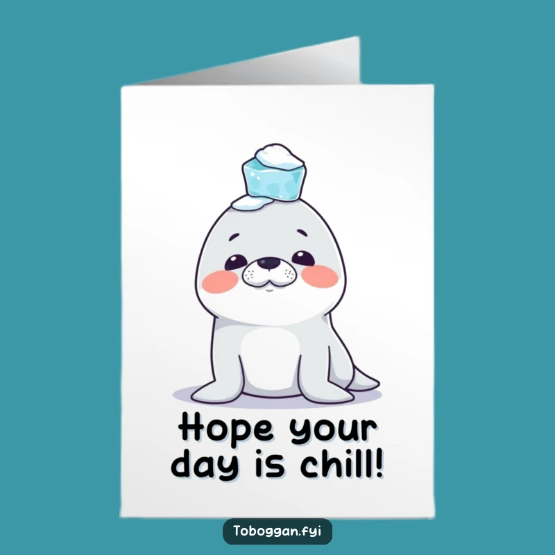 Free Printable Birthday Card: Mischievous Seal Icicle Balance Funny Downloadable Gift