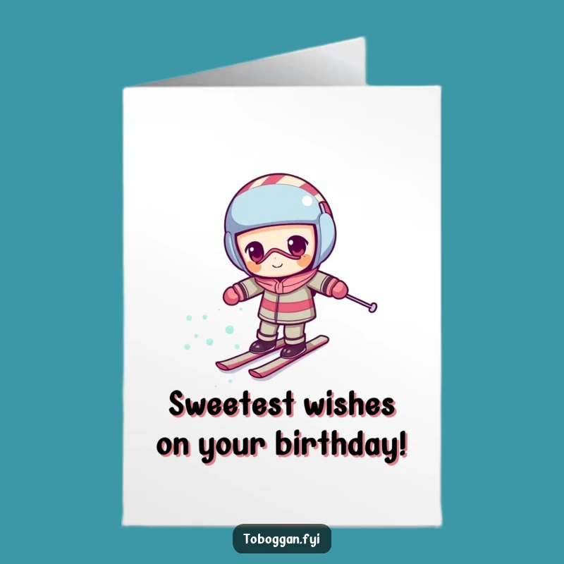 Free Printable Birthday Card: Skiing Candy Cane - Funny Downloadable Gift for Determination