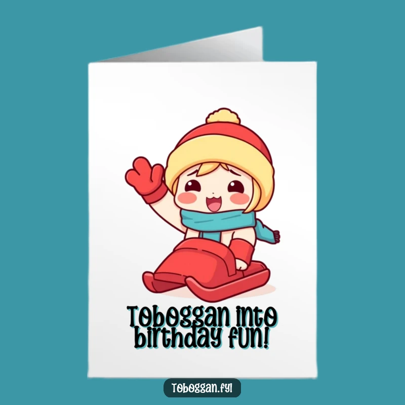 Funny Free Printable Birthday Card: Toboggan Waving Character, Downloadable Gift
