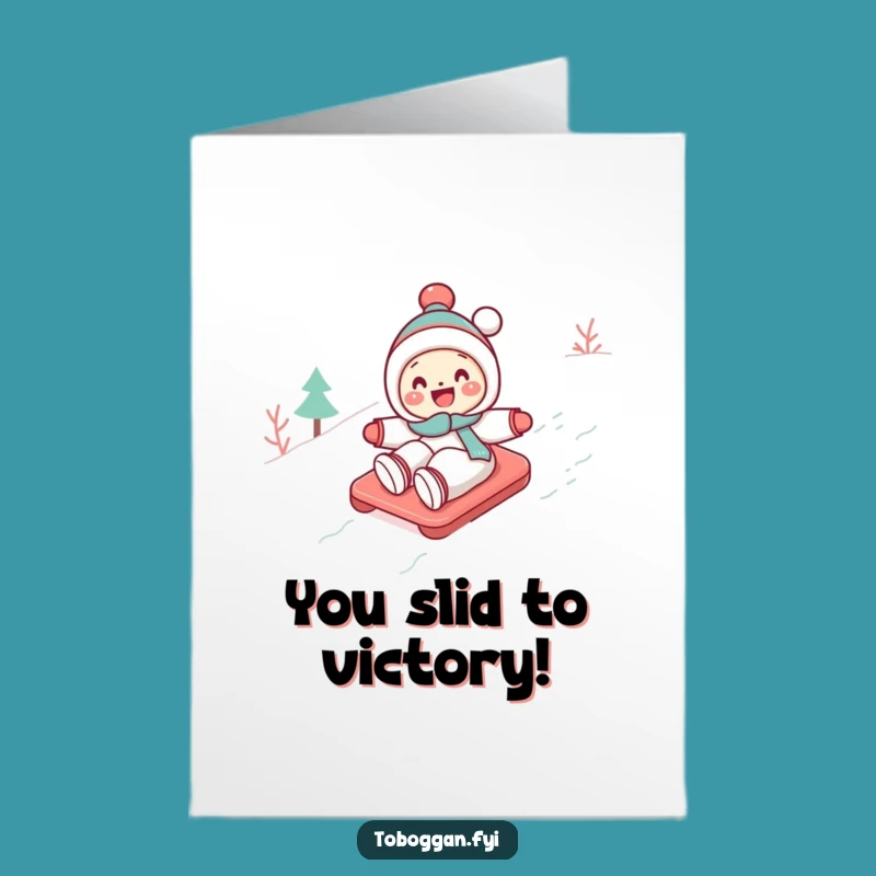 Free Printable Congrats Card: Tobogganing Character Funny Celebration