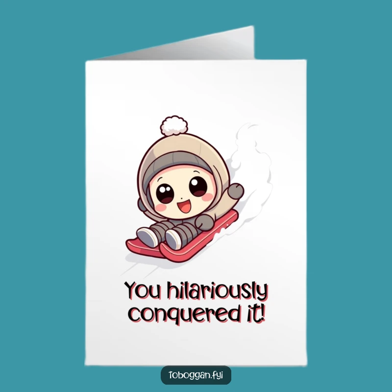 Free Printable Congrats Card: Tumbly Success, Sledding Joy, Downloadable