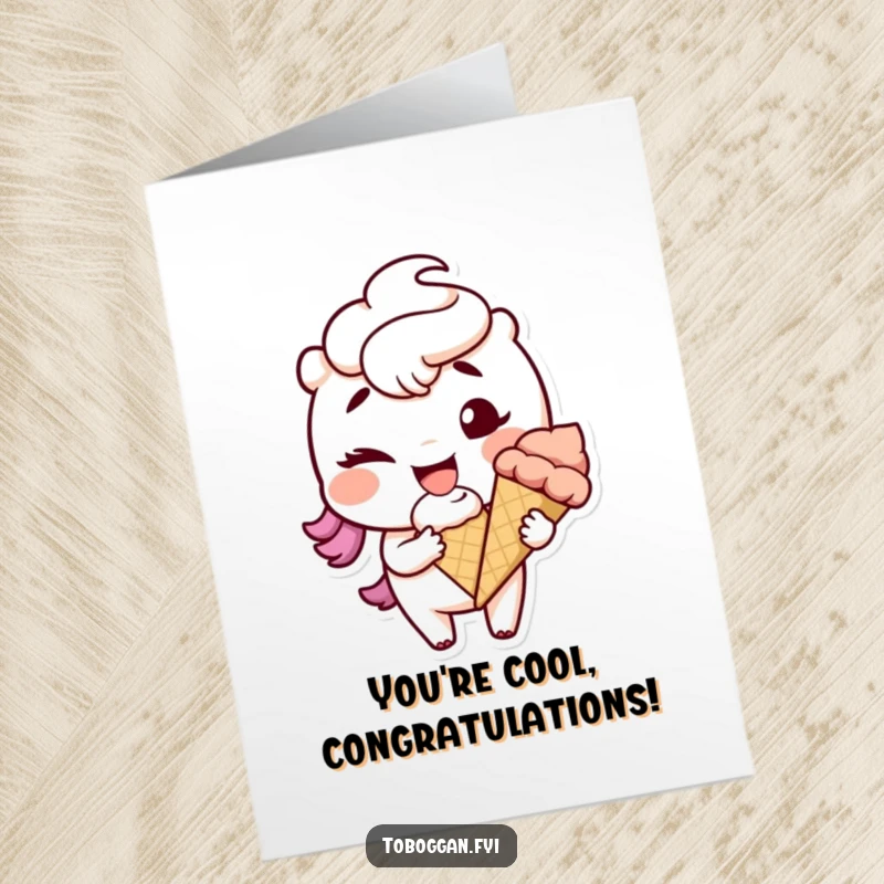 Free Printable Congratulations Card: A delighted character with a mischievous grin winks while holding a snowball, celebrating good news.