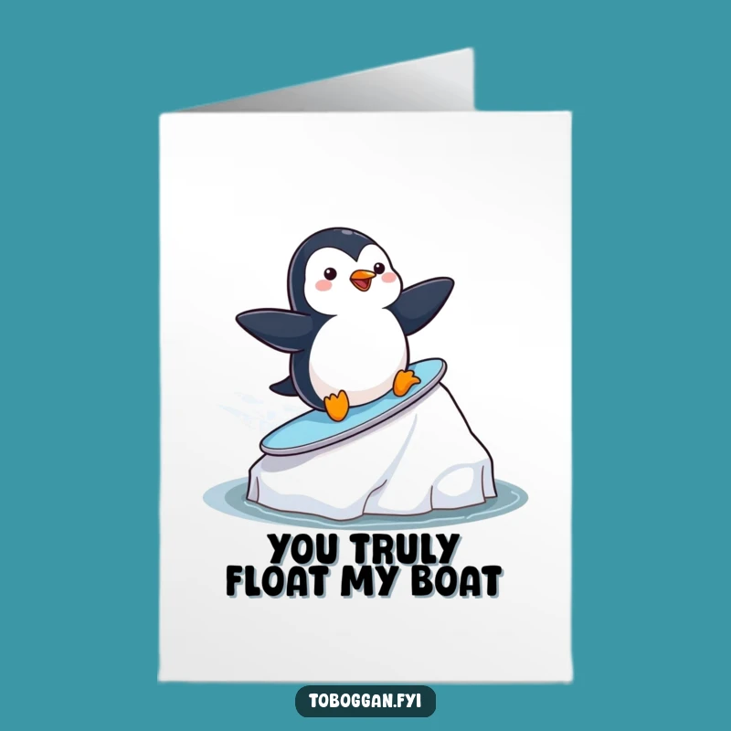 Free Printable Surfing Penguin Thank You Card: Funny Downloadable Cool Appreciation