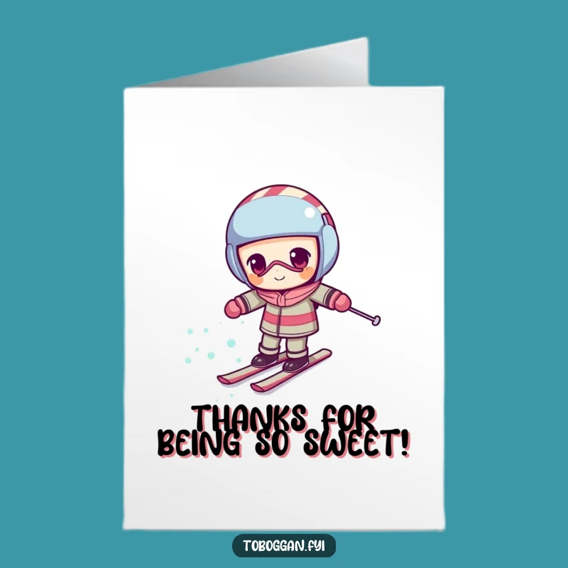 Free Printable Thank You Card: Skiing Candy Cane - Funny Downloadable Gift for Effort