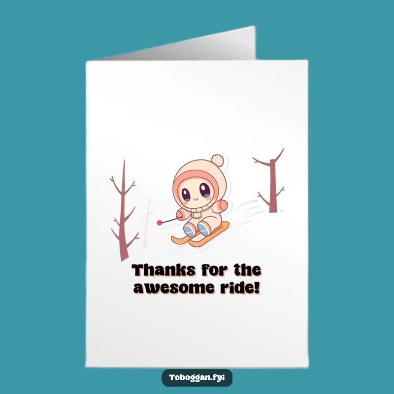 Free Printable Thank You Card: Snowy Hill Zipping Gratitude - Funny Download