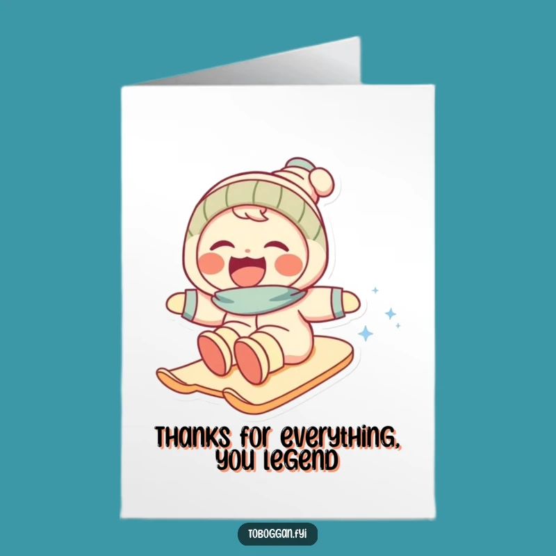 Free Printable Thanks Card: Happy Snow Slope Character - Fun Downloadable Expression of Gratitude