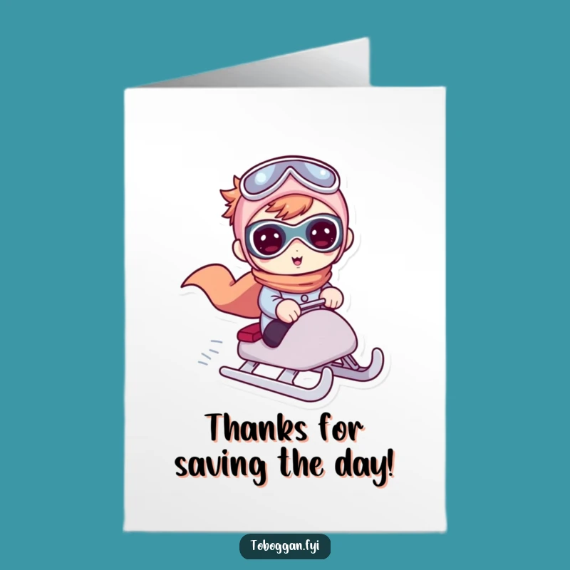 Free Printable Thank You Card: Superhero Sledding Cute Character Gratitude