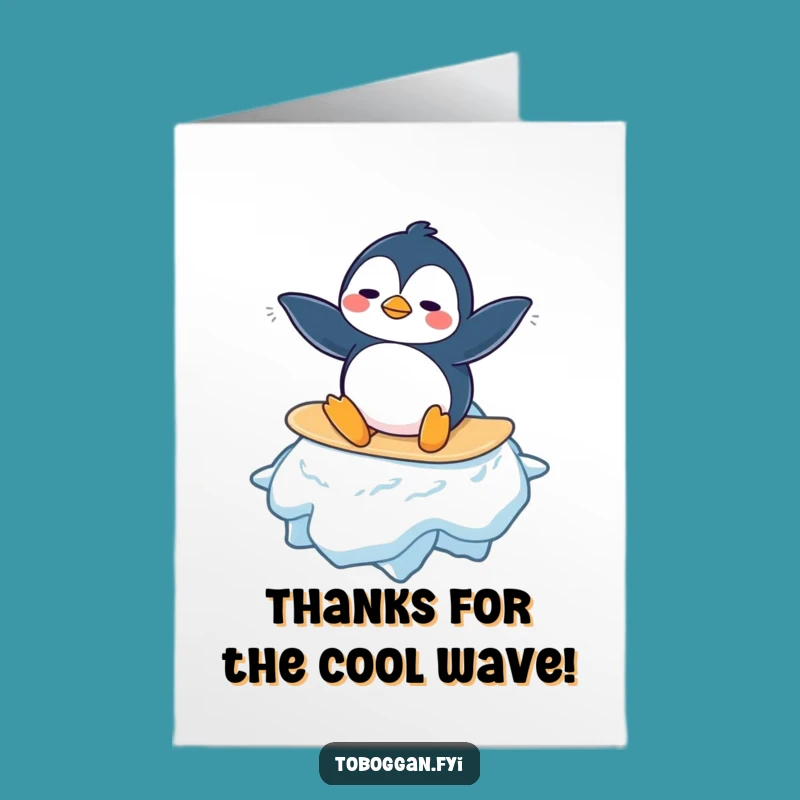 Free Printable Thank You Card: Confused Penguin Snowflake Surf Funny Downloadable Gift