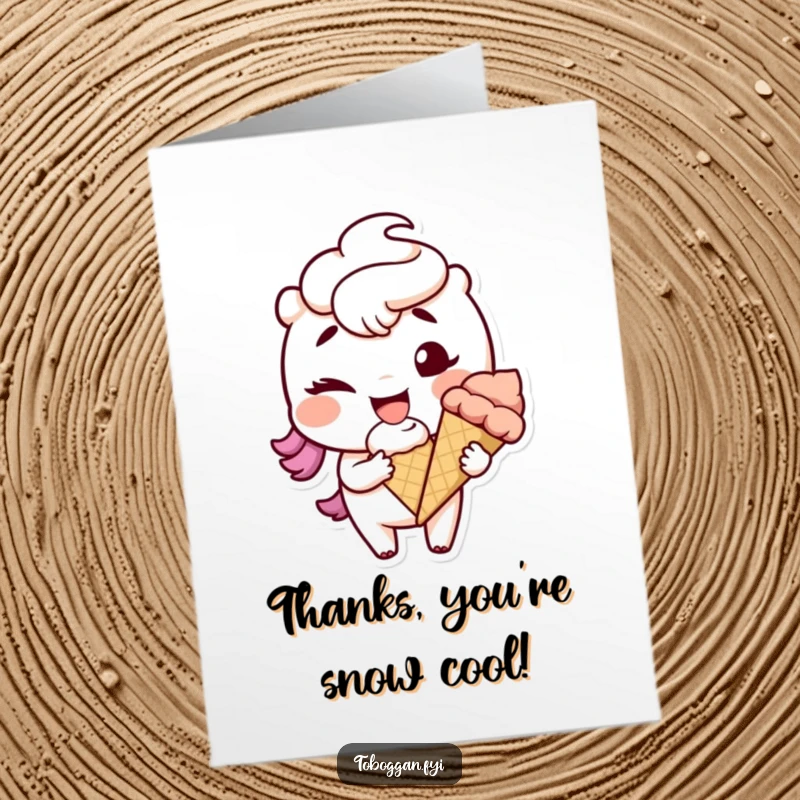 Funny Free Printable Thank You Card: A delighted character winks mischievously, holding a snowball, offering thanks with a playful spirit.