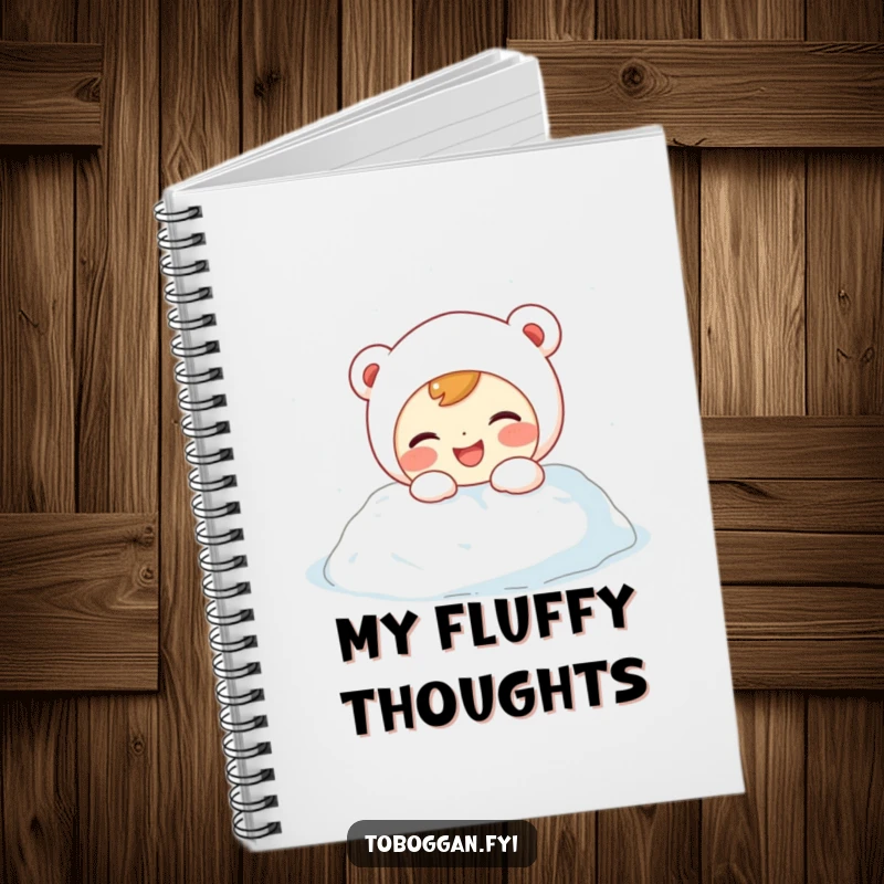 Funny Notebook: Giggling character with rosy cheeks bumps into a snowdrift, inspiring playful note-taking.