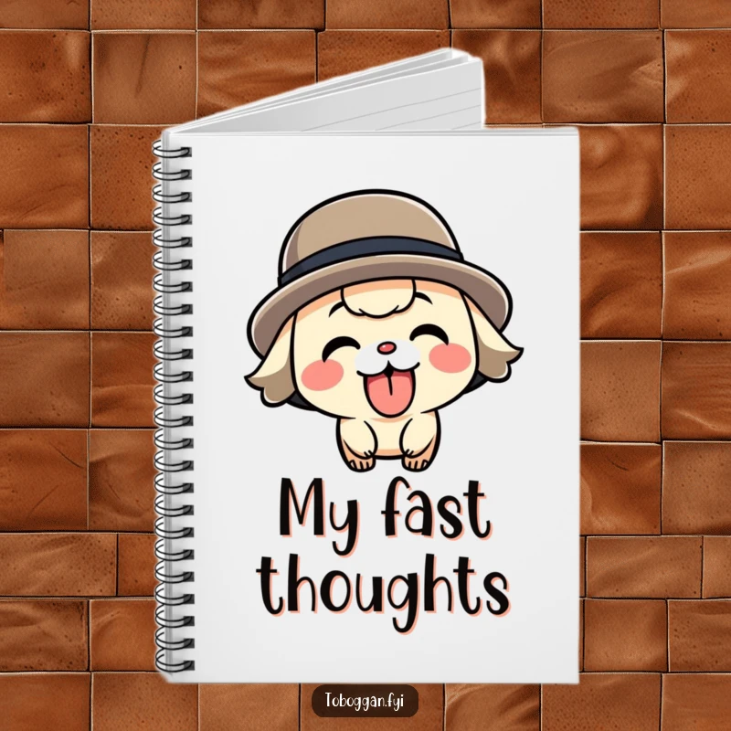Funny speeding character notebook, great for notes and ideas, featuring a playful character with tongue out, speeding along.
