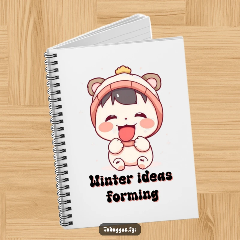 Funny notebook cover showing a character joyfully catching snowflakes on its tongue, perfect for winter notes.