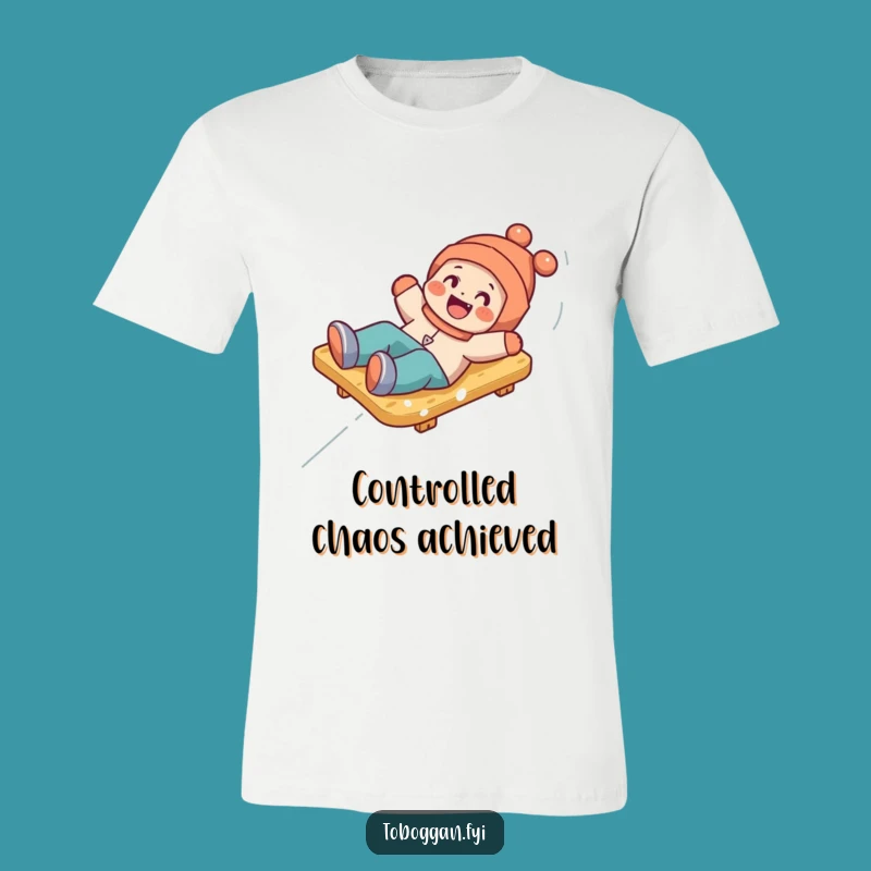 Funny Toboggan Tumble T-Shirt: Playful Character's Snowy Mishap Tee